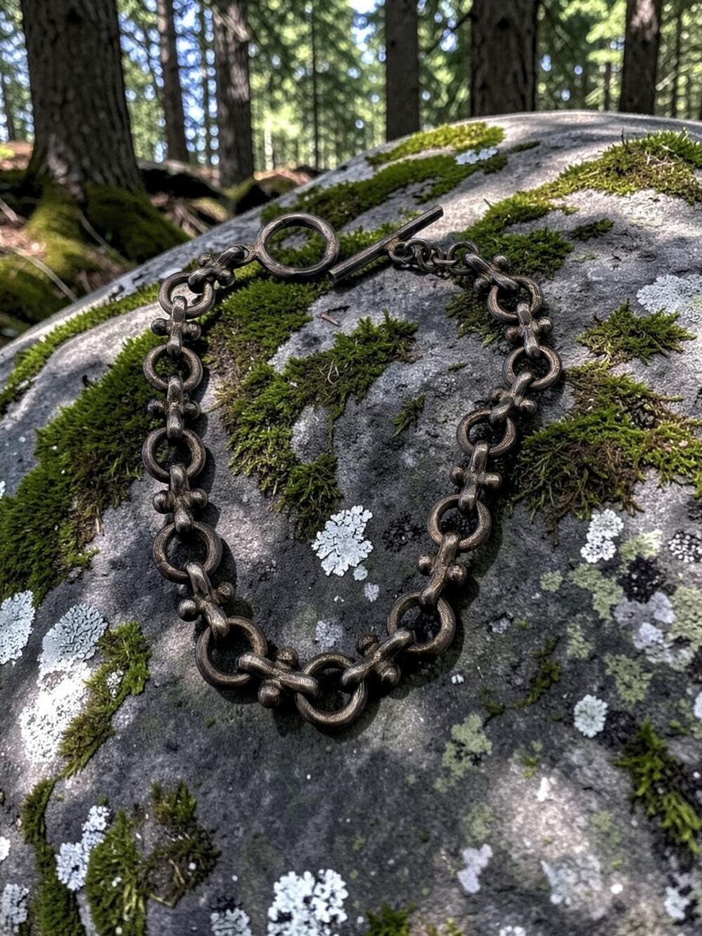 Vintage Chain Link Bracelet / Antique Sterling silver / Toggle Clasp / Distincti